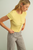 Button Front Ribbed Top - Custard
