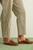 Striped Pattern Washed Barrel Pants with Belt - Olive