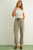 Striped Pattern Washed Barrel Pants with Belt - Olive