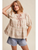 Striped Floral Lace Trim Peasant Blouse - TAUPE