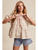 Striped Floral Lace Trim Peasant Blouse - TAUPE