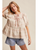 Striped Floral Lace Trim Peasant Blouse - TAUPE