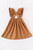 GIRLS KHAKI RUFFLE SUSPENDER DRESS
