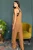 V-Neck Solid Ribbed Knit Jumpsuit - Camel
