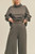 Grey Draped Mock Neck Top & Wide Leg Pant Set