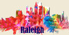 Raleigh License Pate Watercolor Skyline Art