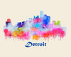 City Of Detroit Watercolor Skyline Art
