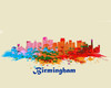 City Of Birmingham Watercolor Skyline Art