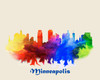 City Of Minneapolis Watercolor Skyline Art