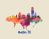City Of Austin Watercolor Skyline Art