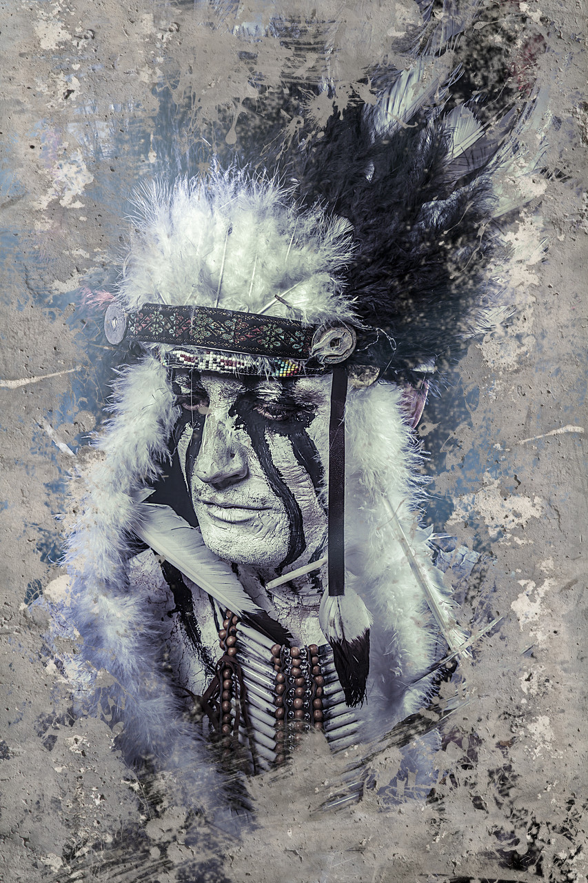 Poster Warrior Native American Indian Chief Face 12 x 18