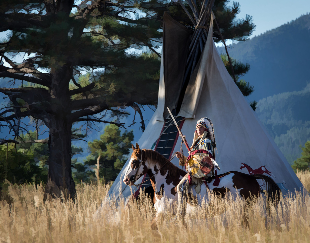 Poster Painted Horse and Warrior Chief 12 x 18