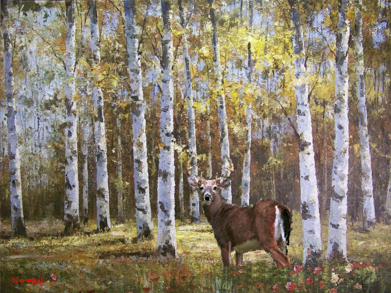 Keeping Watch Deer Oil Painting Staring