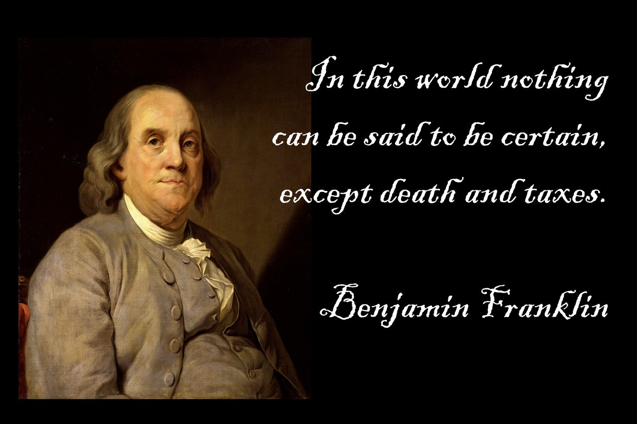 Famous Quote Poster  In This World Nothing Can Be Said To Be Certain, Except Death And Taxes. Benjamin Franklin