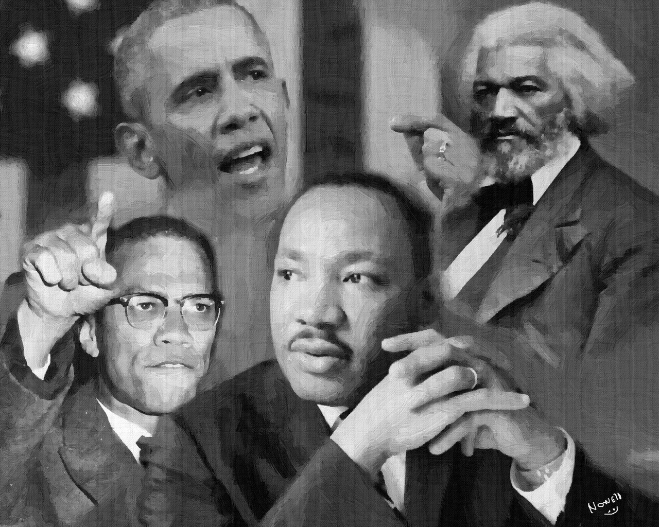 African American Legends Of The Past, Martin Luther King, Obama , Malcolm X Oil Painting