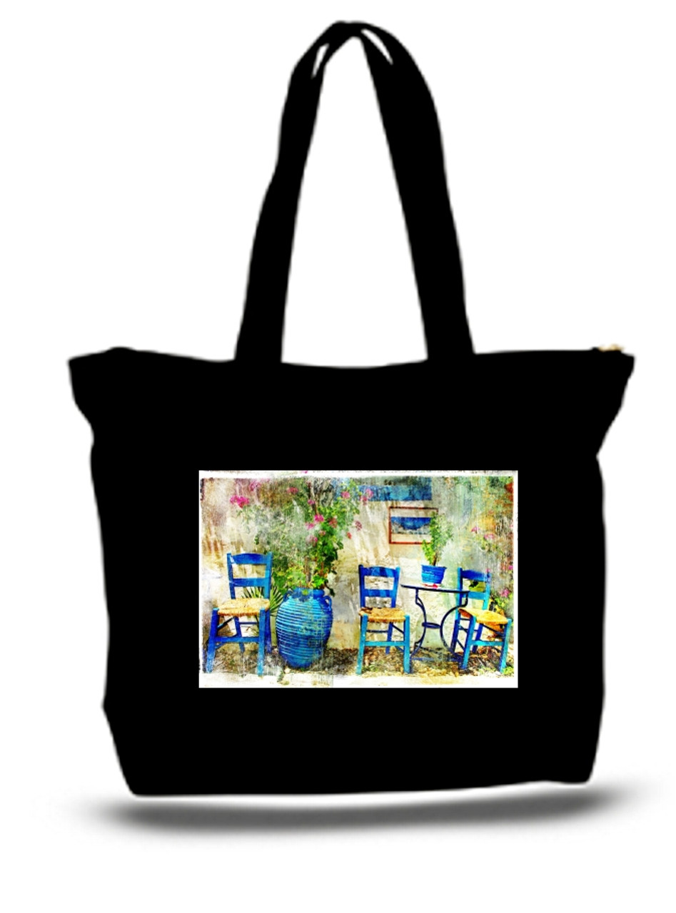 XXL Tote Bag Greece Blue Chairs