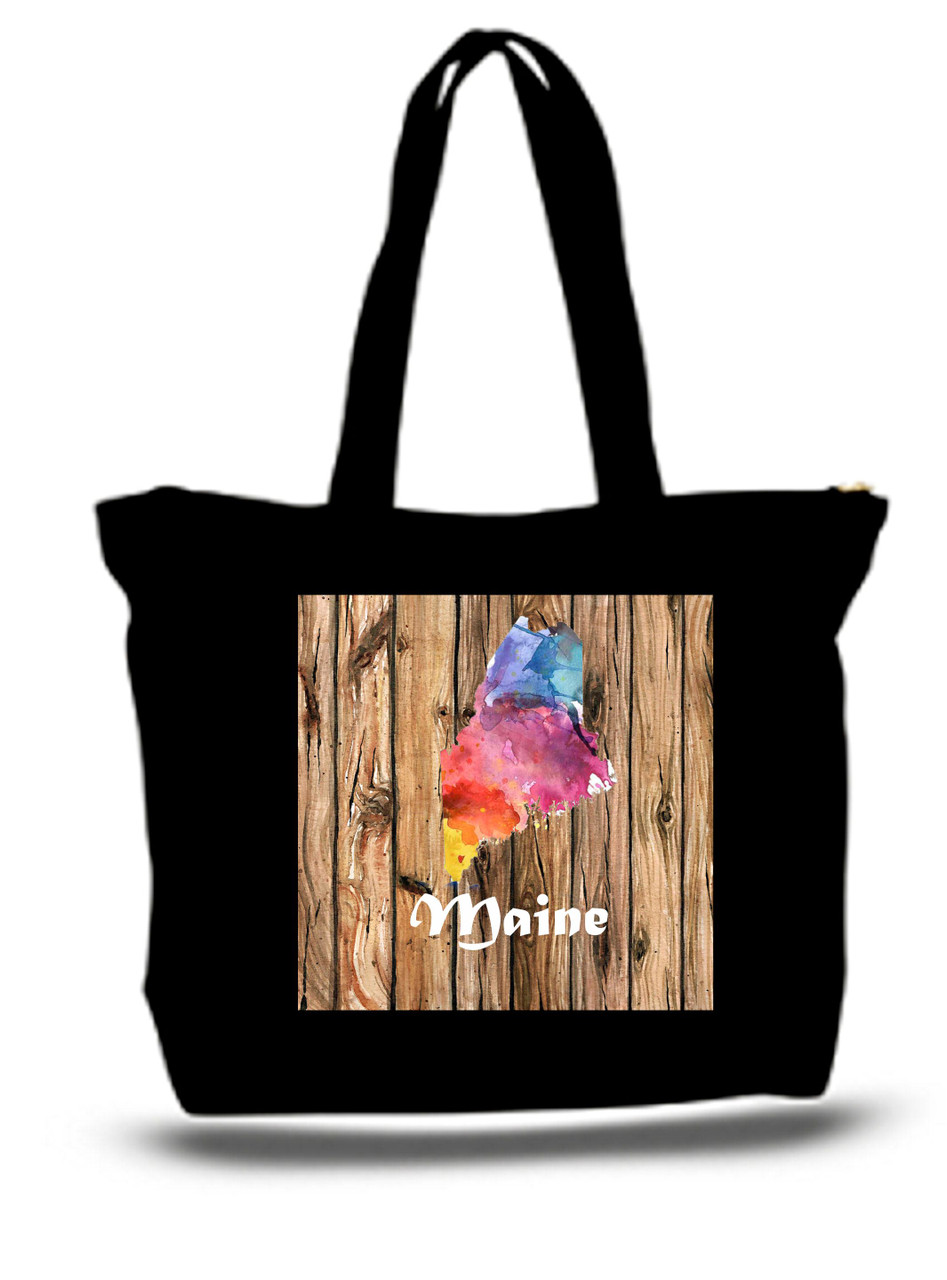 Maine City and State Skyline Watercolor Tote Bags