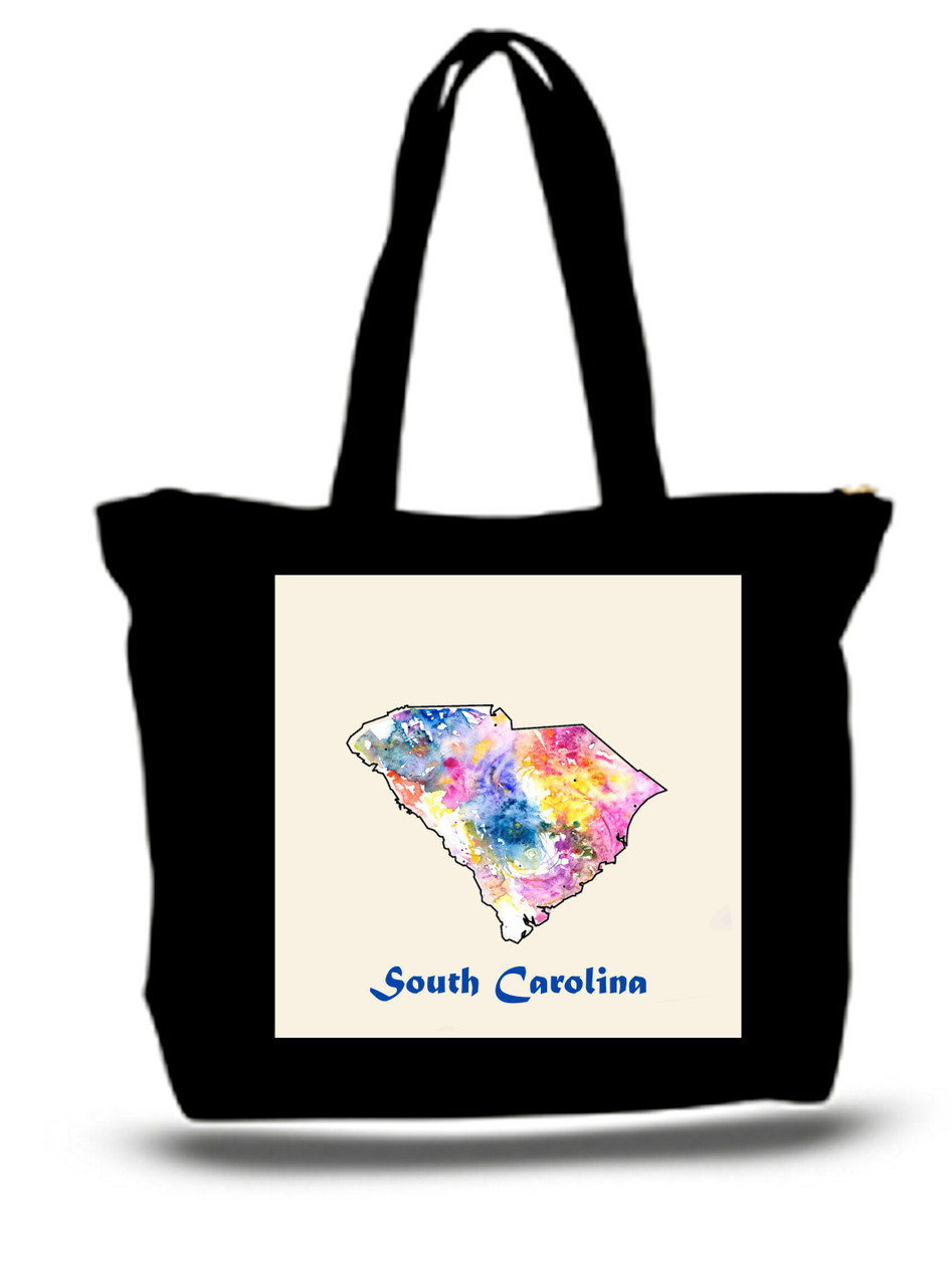 South Carolina City and State Skyline Watercolor Tote Bags