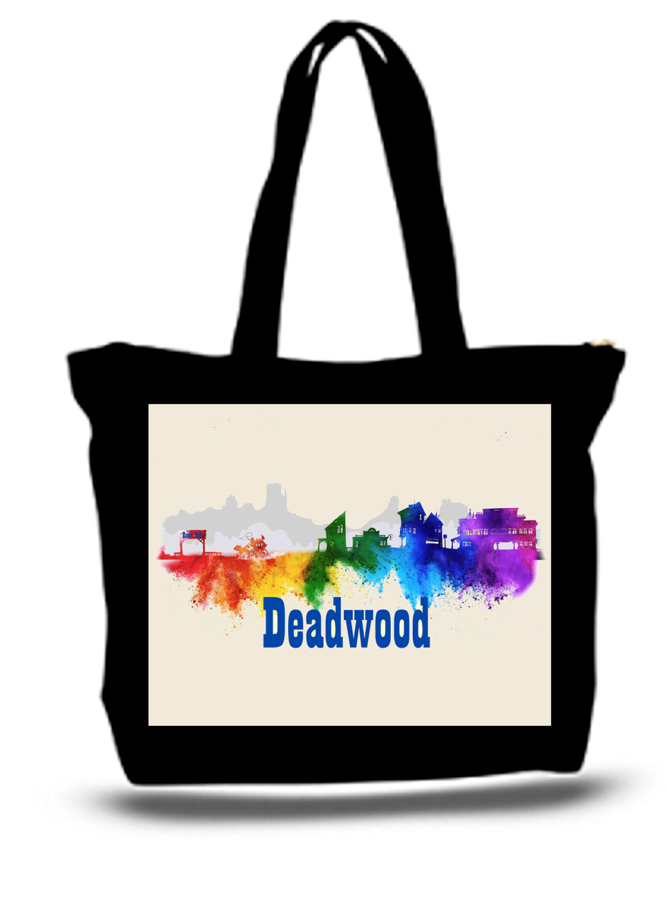 Deadwood City and State Skyline Watercolor Tote Bags