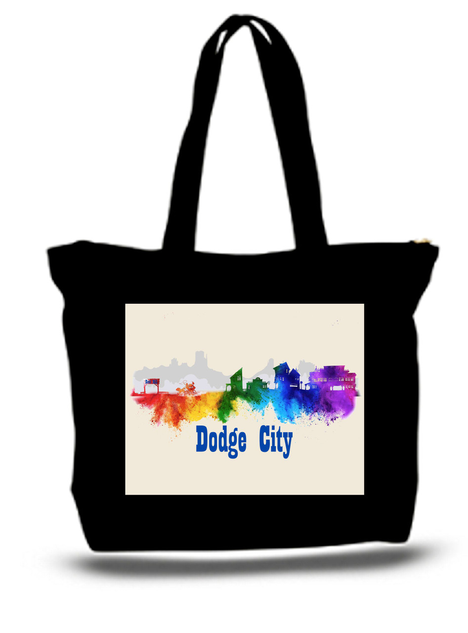 Dodge City City and State Skyline Watercolor Tote Bags