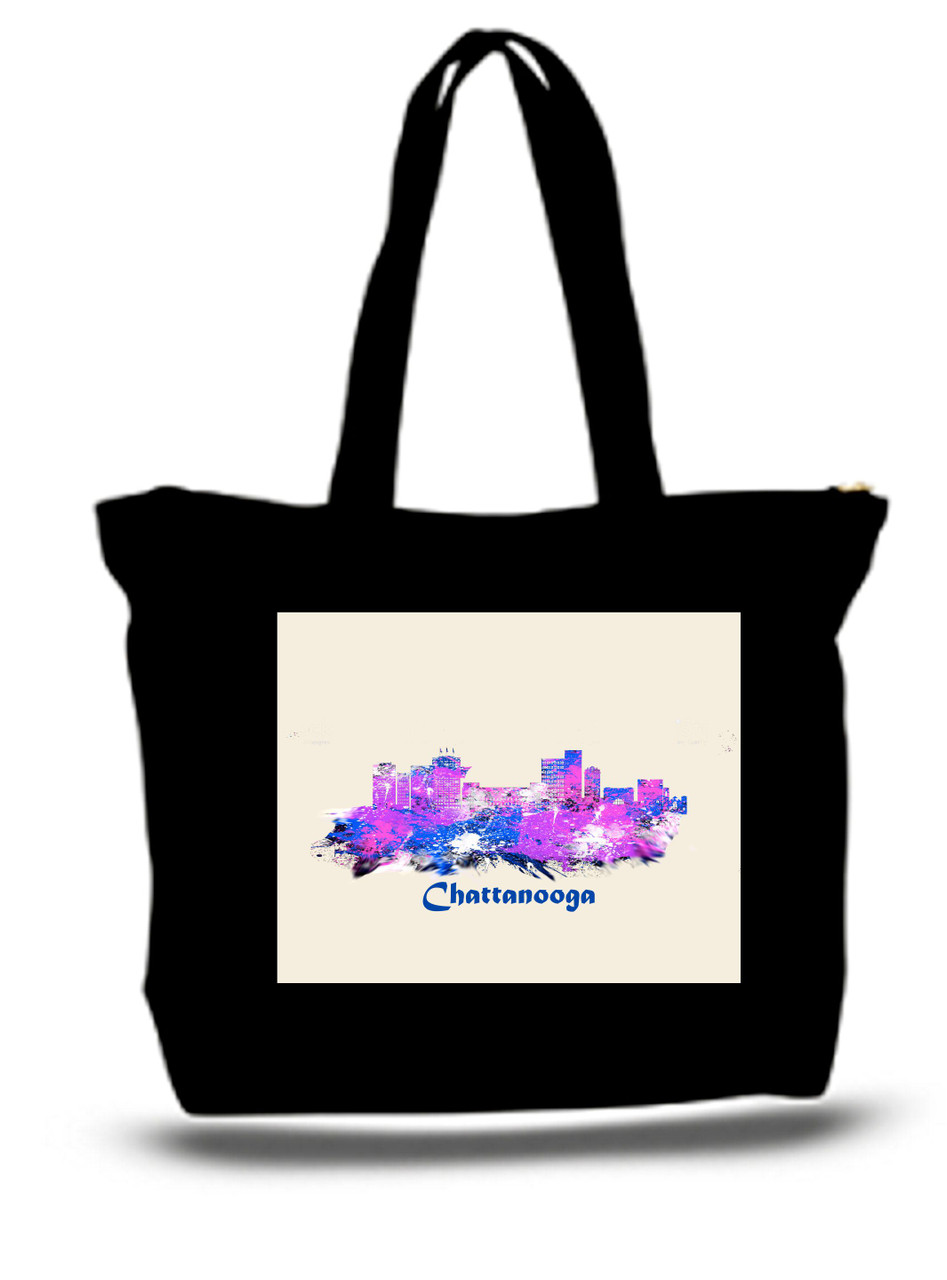 Chattanooga City and State Skyline Watercolor Tote Bags