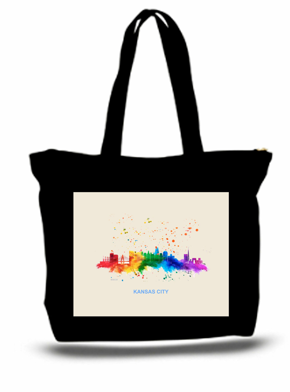 Kansas 3 City and State Skyline Watercolor Tote Bags
