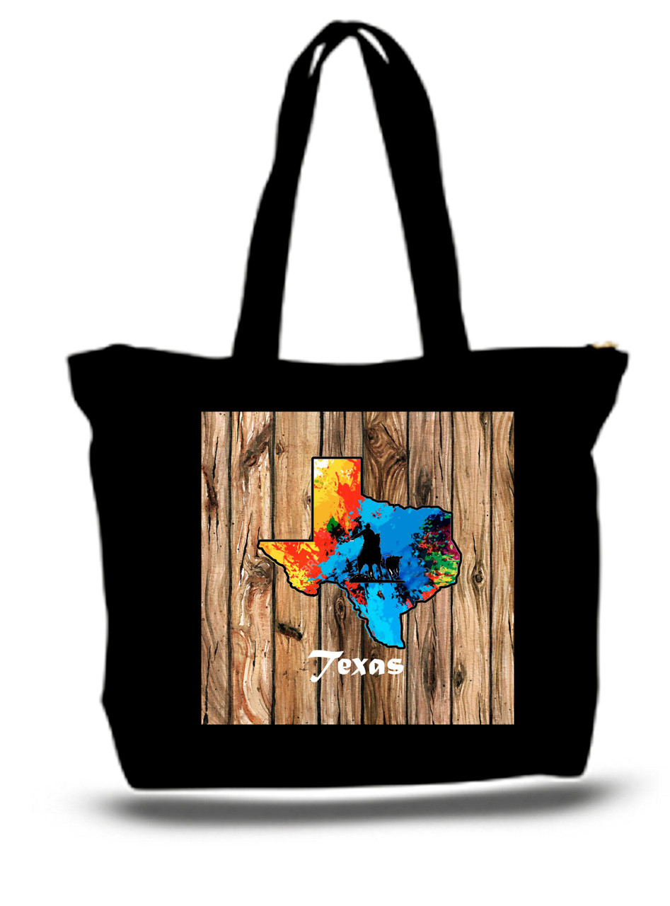 Texas City and State Skyline Watercolor Tote Bags