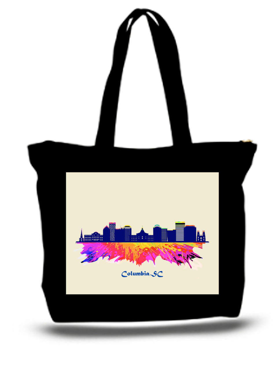 Columbia City and State Skyline Watercolor Tote Bags