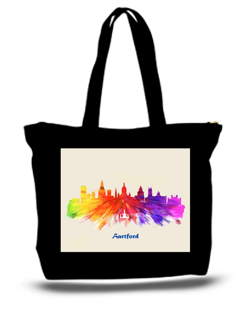 Hartford City and State Skyline Watercolor Tote Bags
