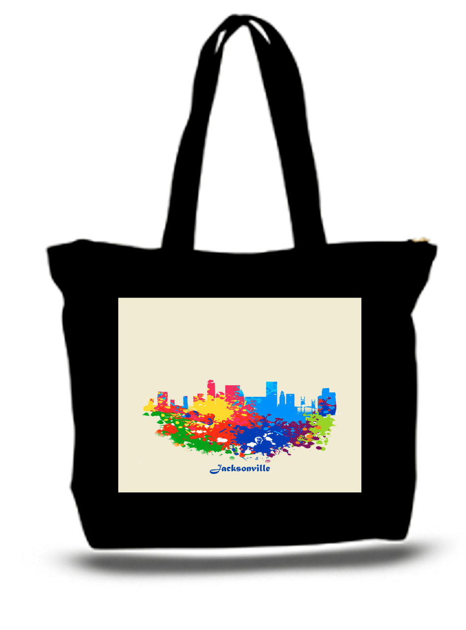 Jacksonville City and State Skyline Watercolor Tote Bags