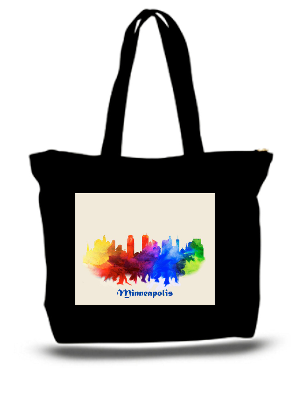 Minneapolis City and State Skyline Watercolor Tote Bags