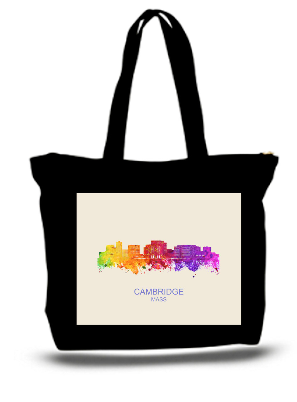 Cambridge Ma City and State Skyline Watercolor Tote Bags