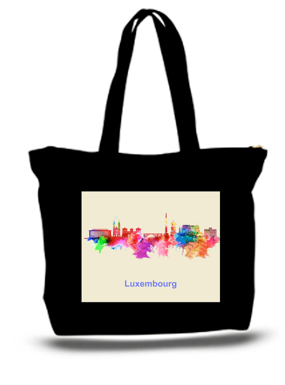 Luxembourg City and State Skyline Watercolor Tote Bags