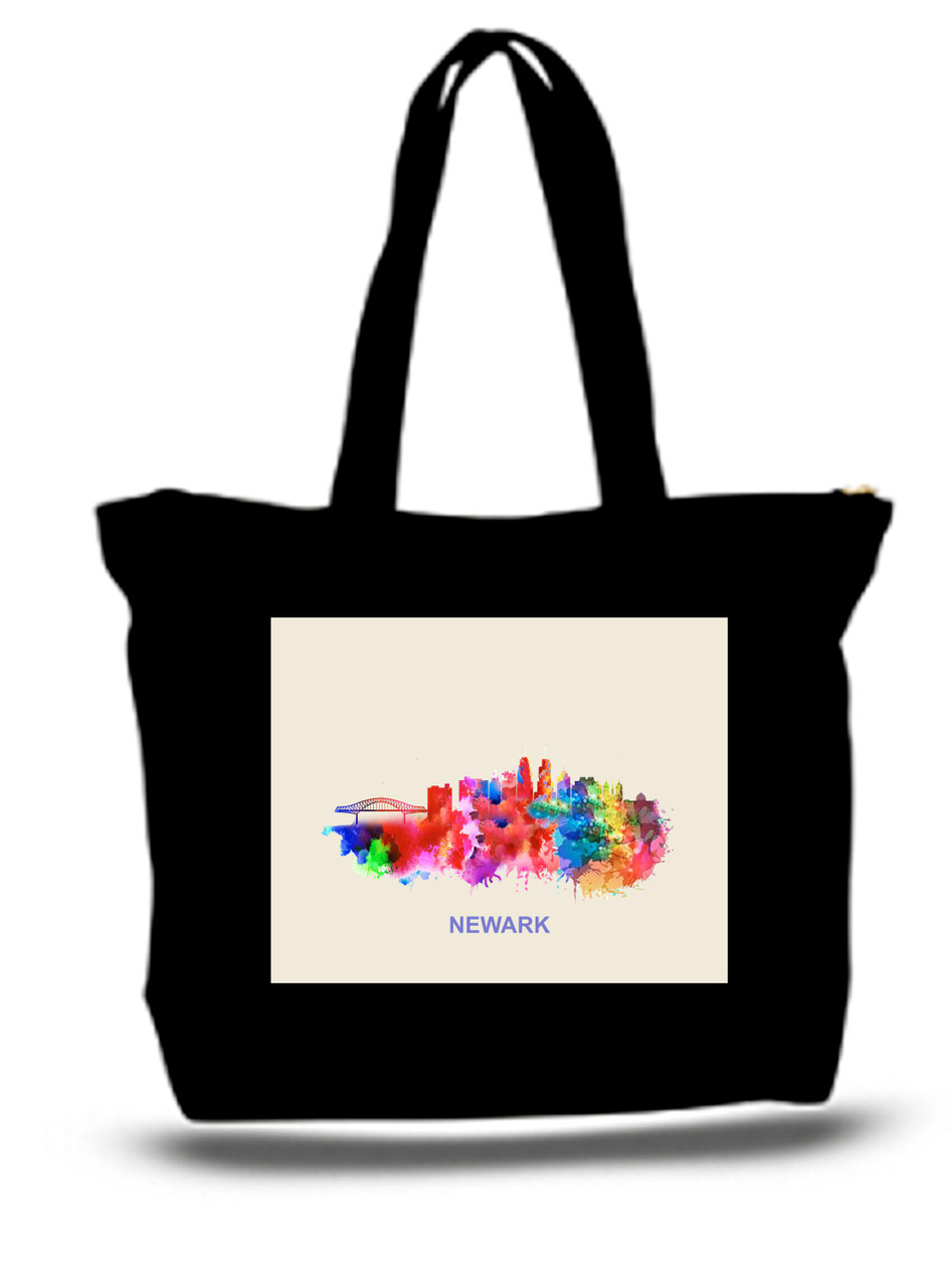 Newark City and State Skyline Watercolor Tote Bags