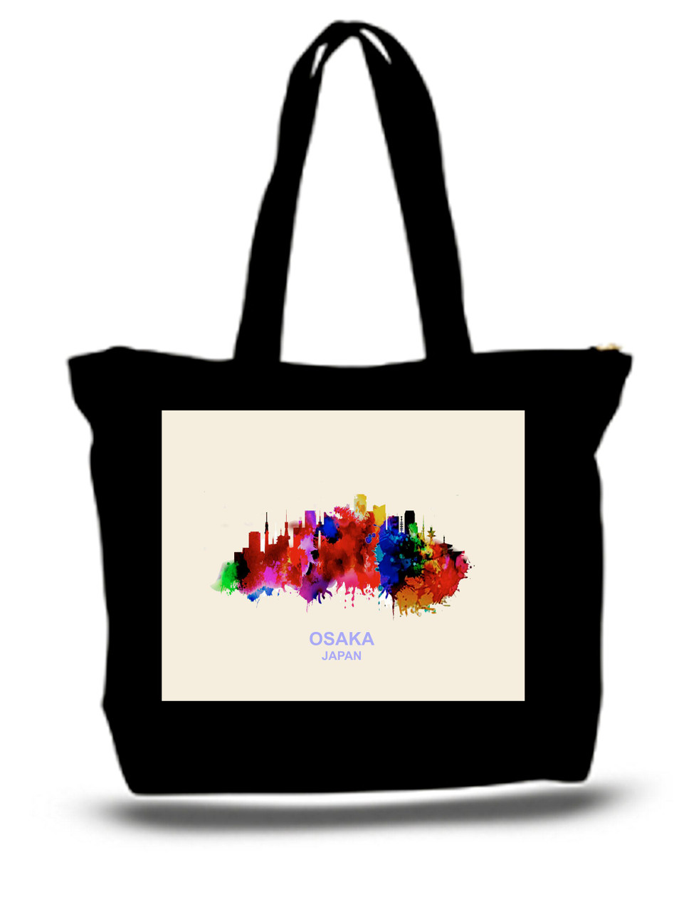 Osaka Japan City and State Skyline Watercolor Tote Bags