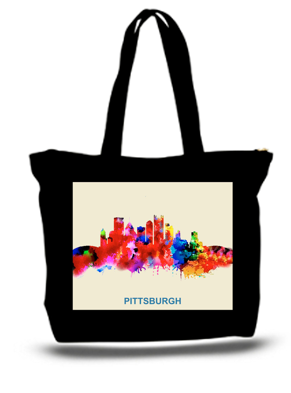 Pittsburgh City and State Skyline Watercolor Tote Bags