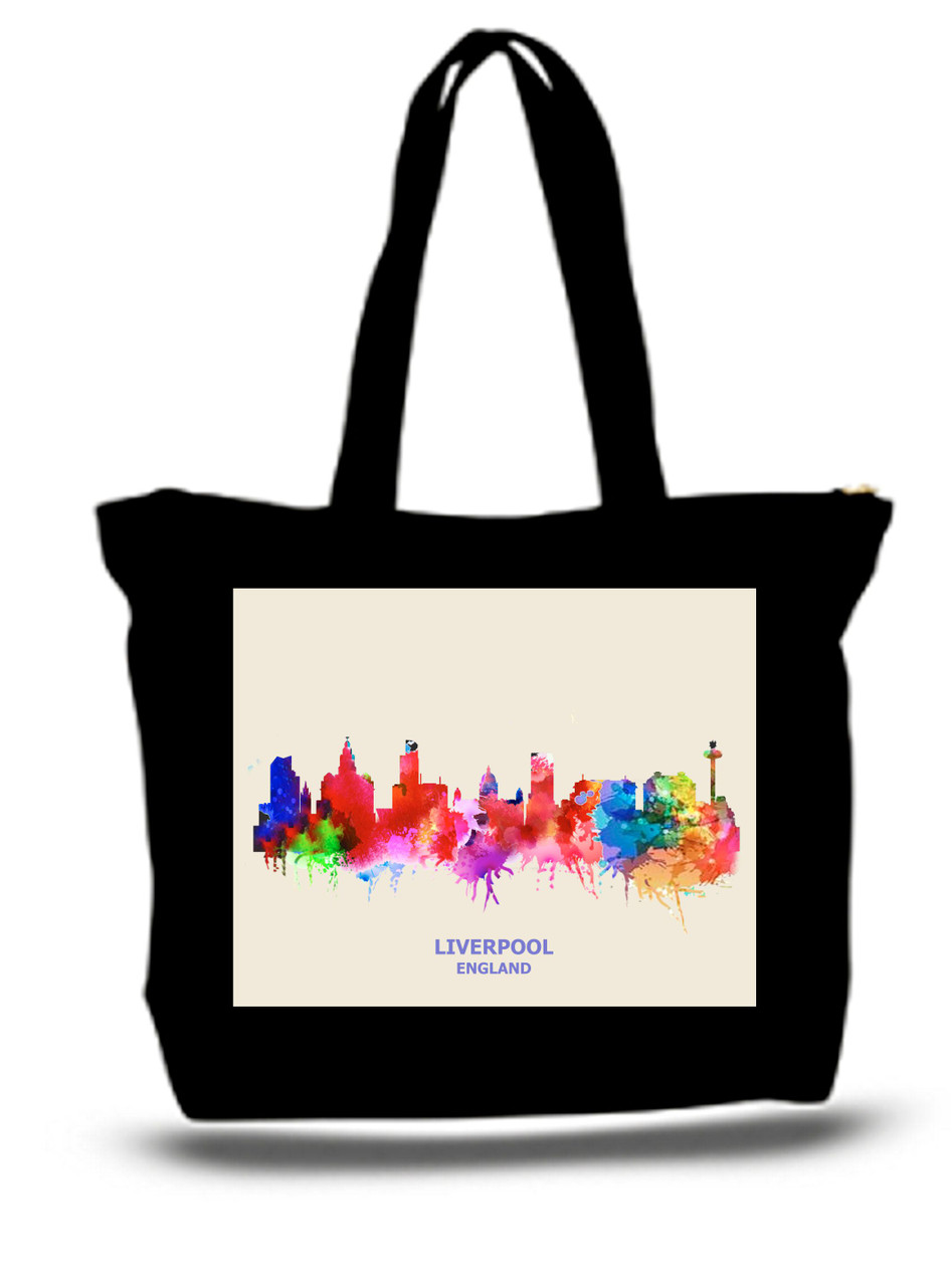 Liverpool City and State Skyline Watercolor Tote Bags