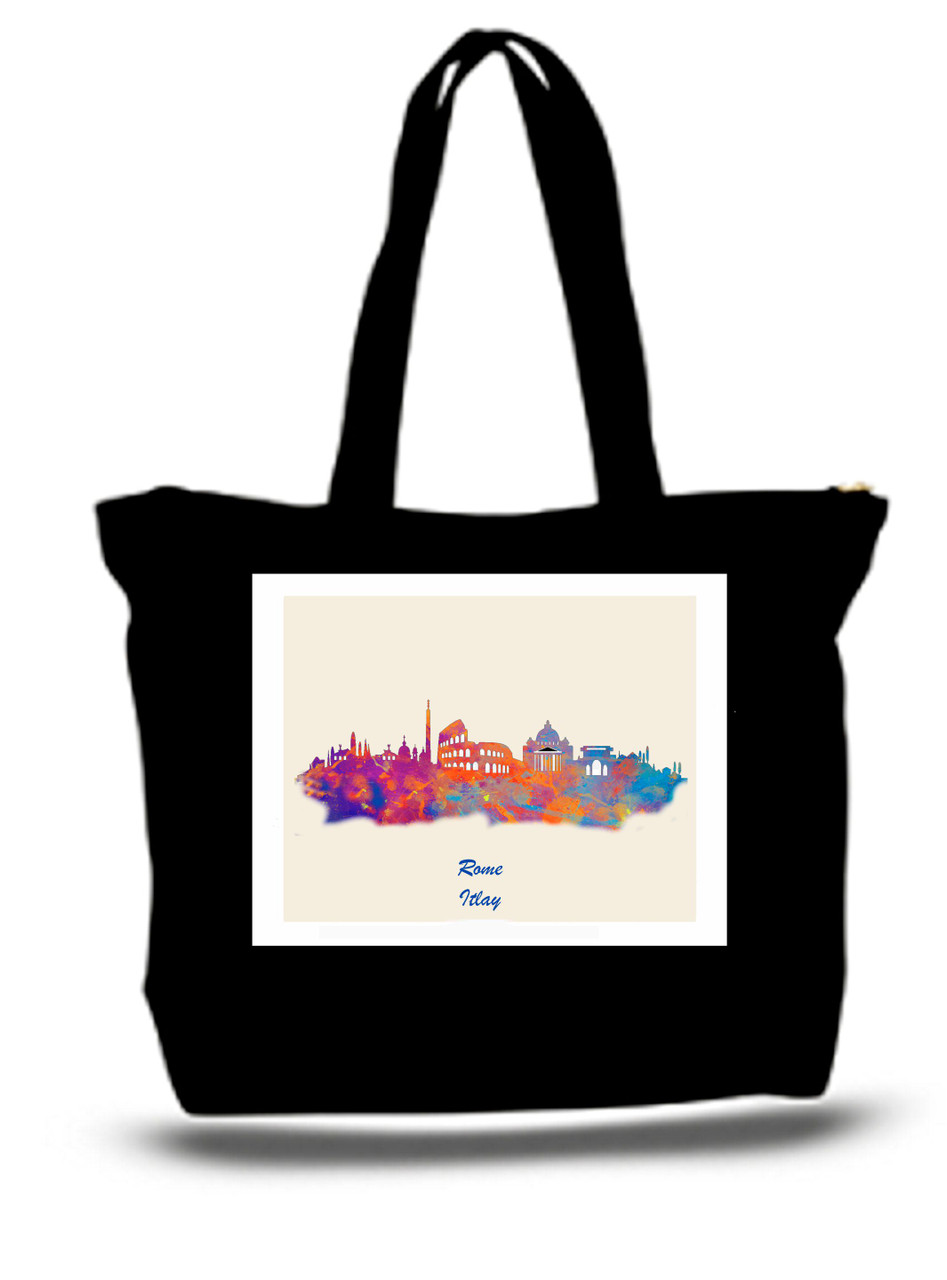 Rome1 City and State Skyline Watercolor Tote Bags