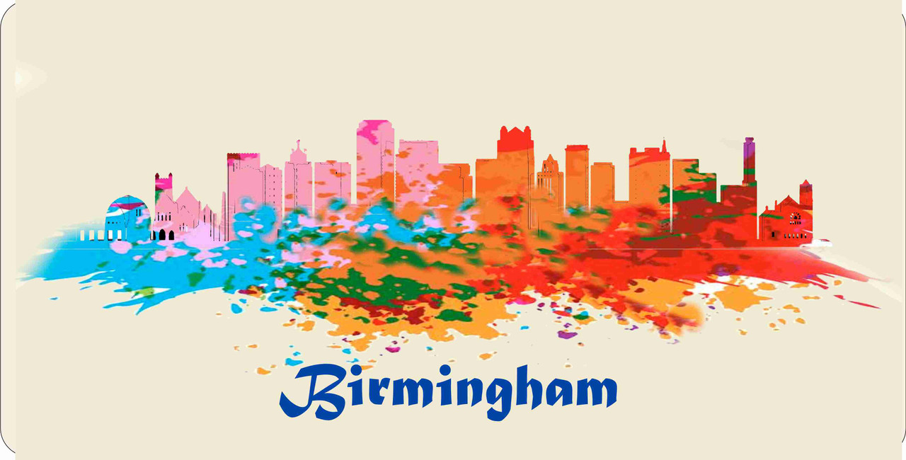 Birmingham License Pate Watercolor Skyline Art