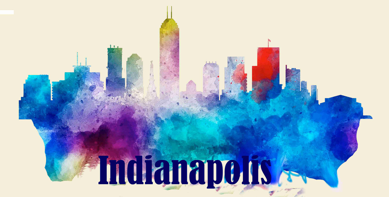 Indianapolis License Pate Watercolor Skyline Art