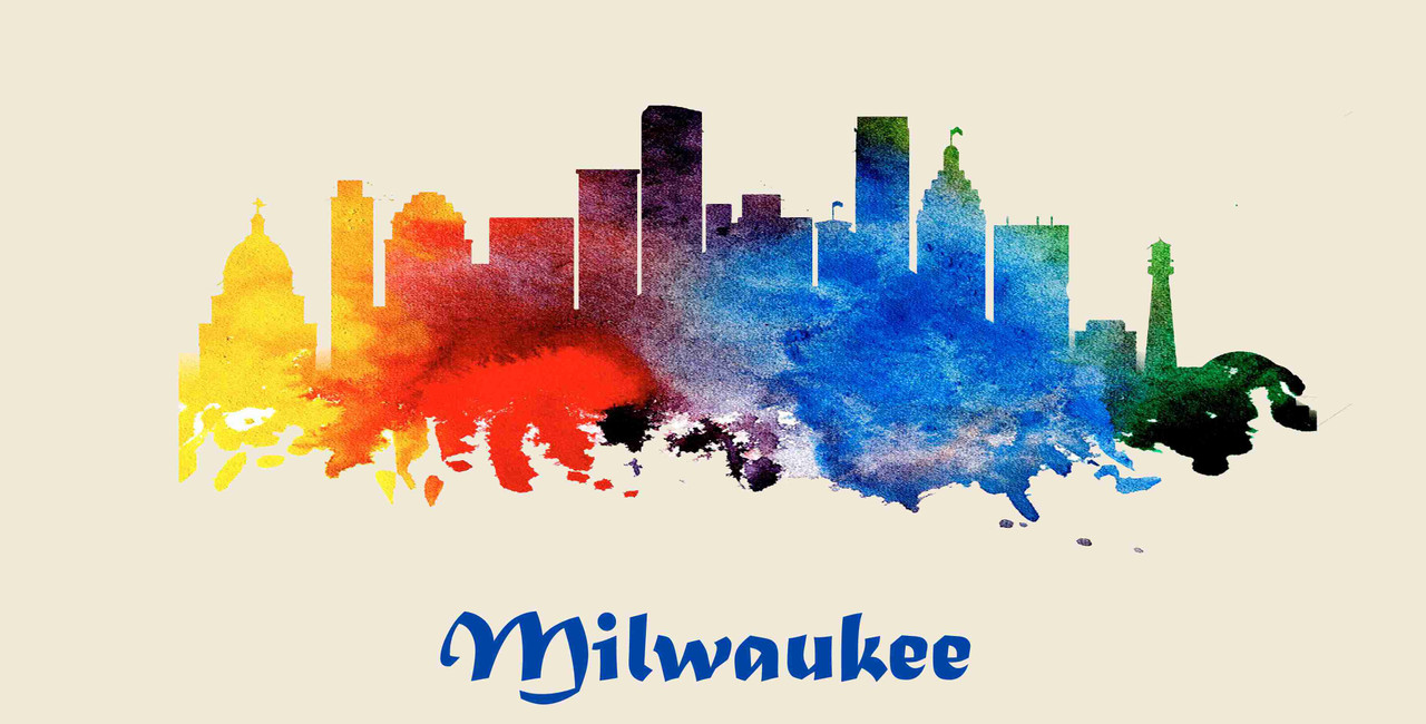 Milwaukee License Pate Watercolor Skyline Art
