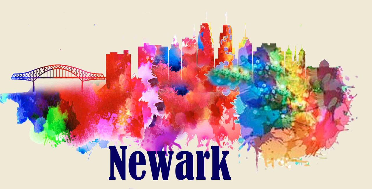 Newark License Pate Watercolor Skyline Art