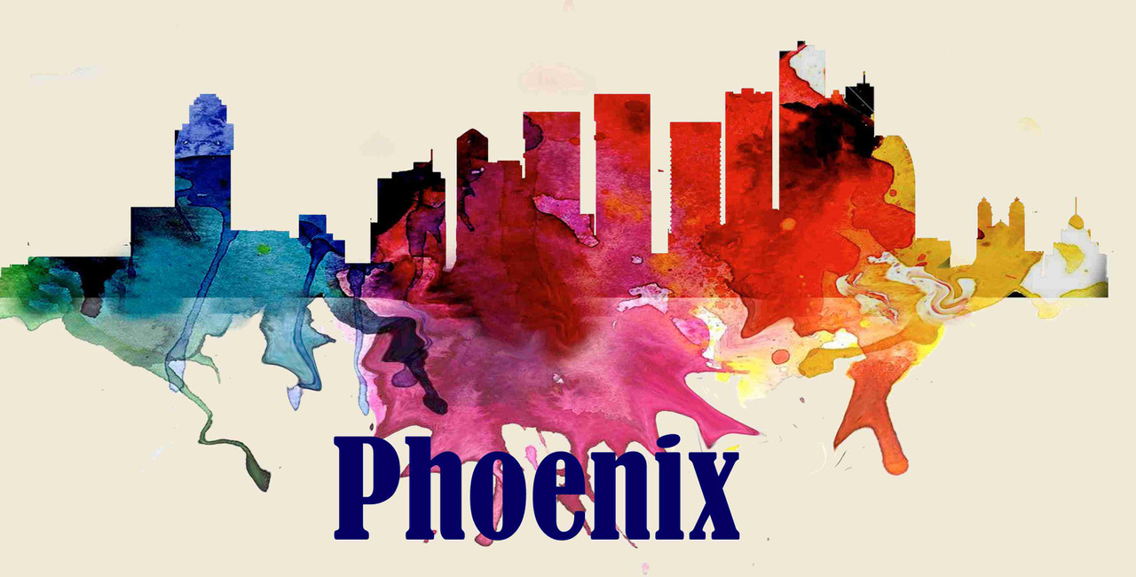 Phoenix License Pate Watercolor Skyline Art