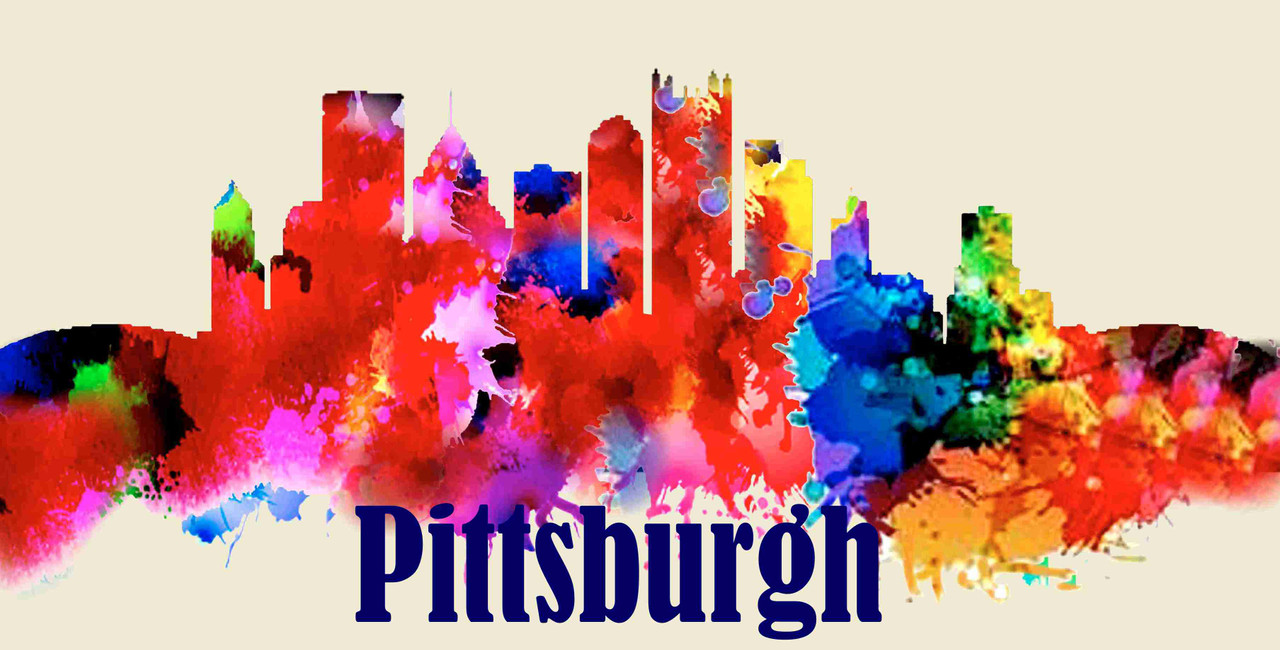 Pittsburgh License Pate Watercolor Skyline Art