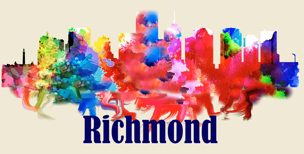 Richmond License Pate Watercolor Skyline Art