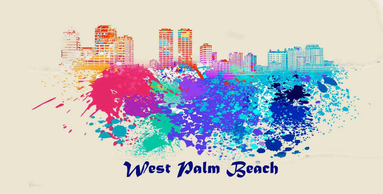 West Palm Beach License Pate Watercolor Skyline Art