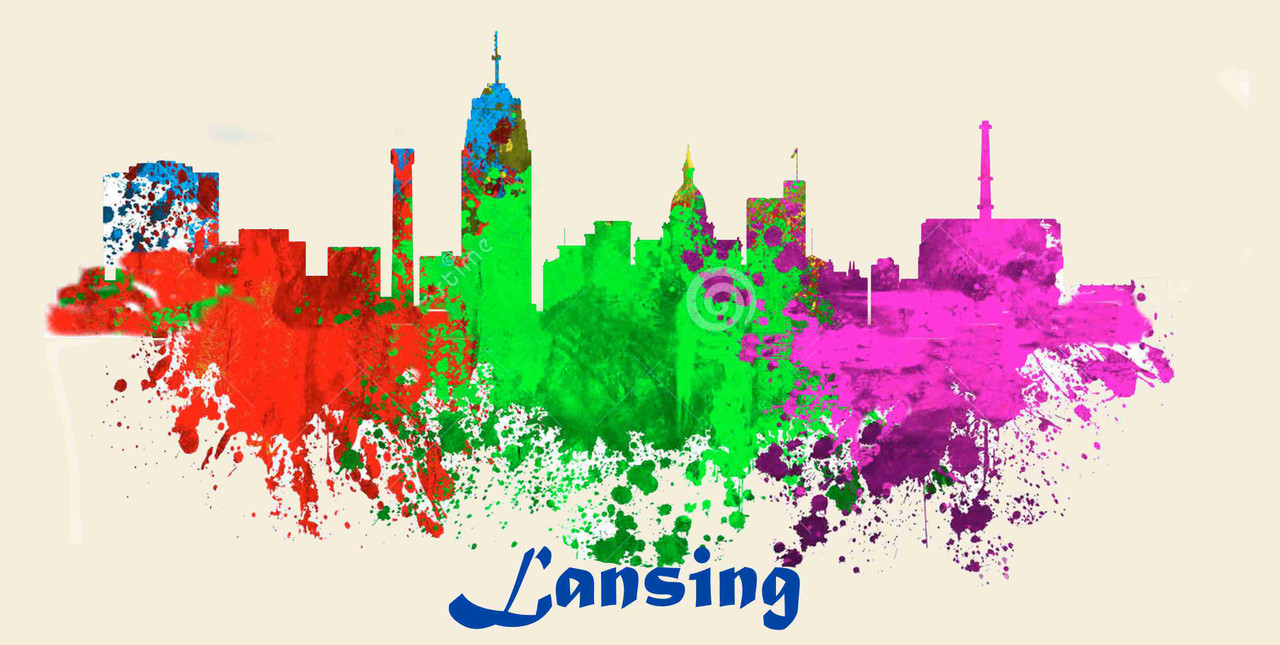 Lansing License Pate Watercolor Skyline Art