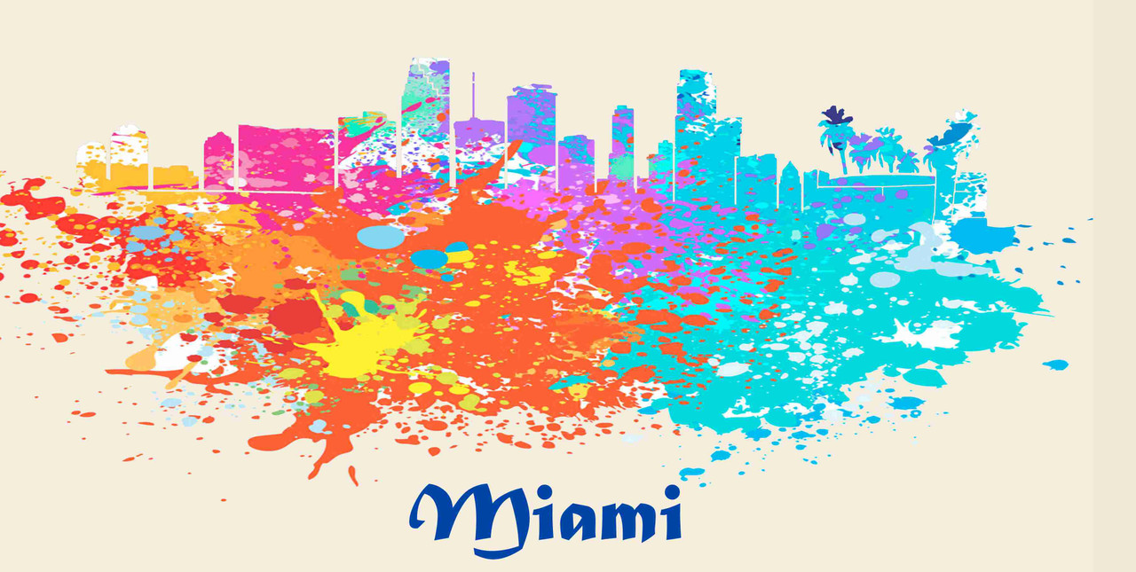 Miami License Pate Watercolor Skyline Art