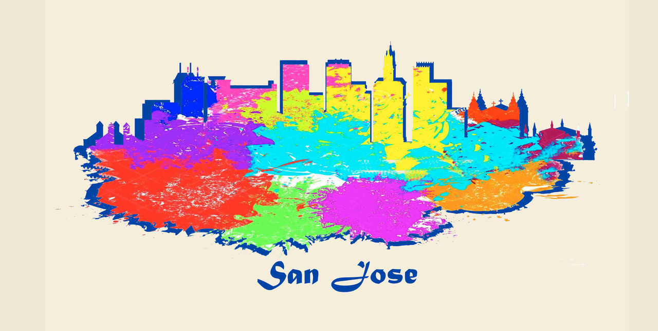 San Jose License Pate Watercolor Skyline Art