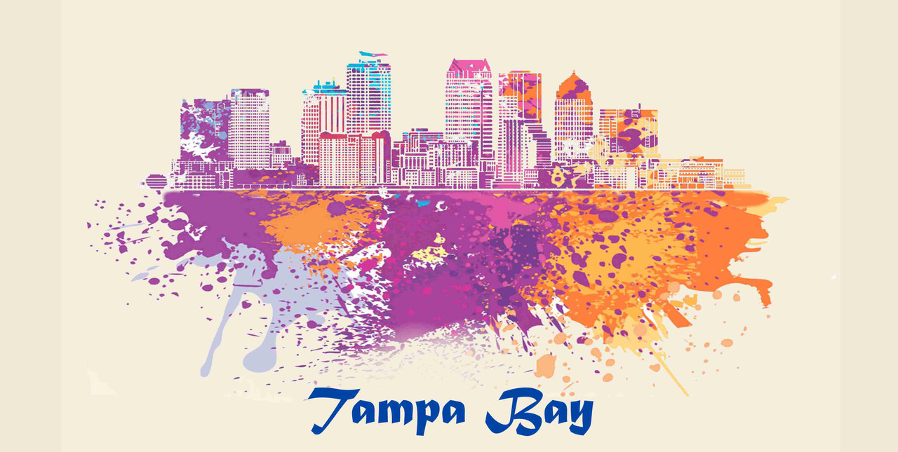 Tampa Bay License Pate Watercolor Skyline Art